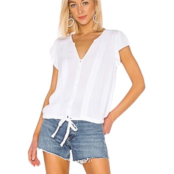SANCTUARY White Bohemian Short Sleeve Button Down Top Blouse Women's Size S - Picture 1 of 16